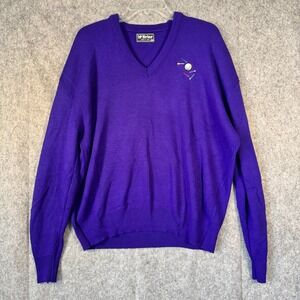 Vintage Mcbriar Golf Sweater V-Neck Mens XXL Purple‎ Preppy Made in USA 80s